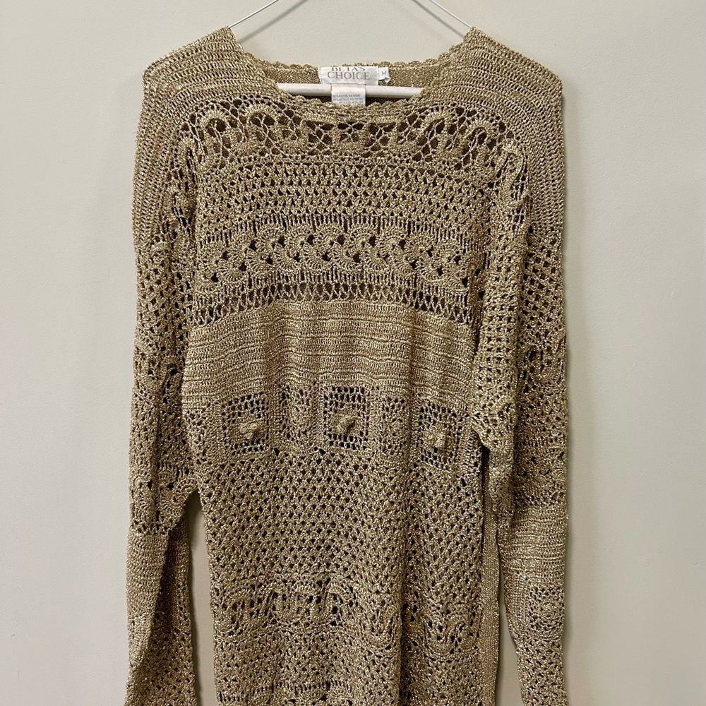Beta’s Choice Women's Crochet Knit Sweater - Gold